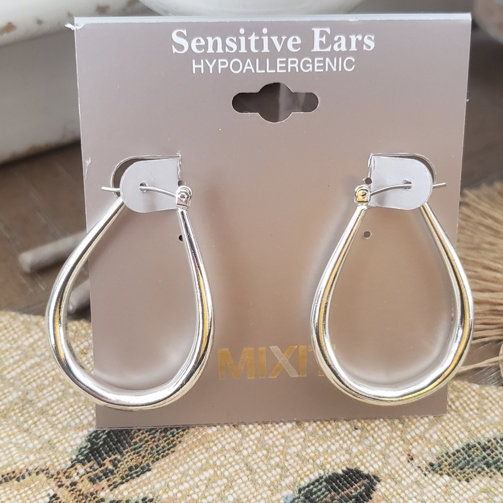 Mixit Silver Teardrop Hoop Earrings